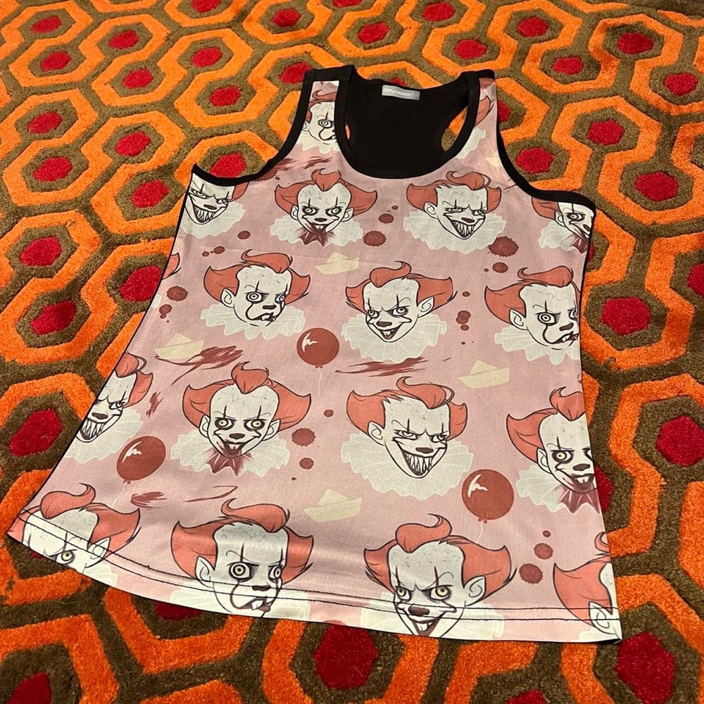Cute Pennywise IT chapter 2 pink racer back tank top Derry all over balloon